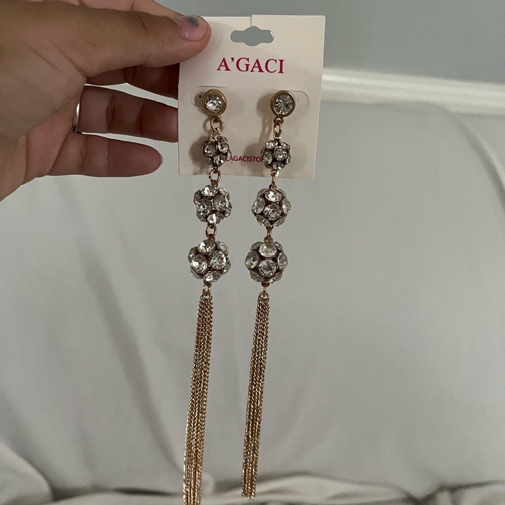 A'GACI Gold Floral Tassel Earrings